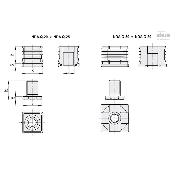 End-caps For Square Tubes, NDA.Q-50-M22x30